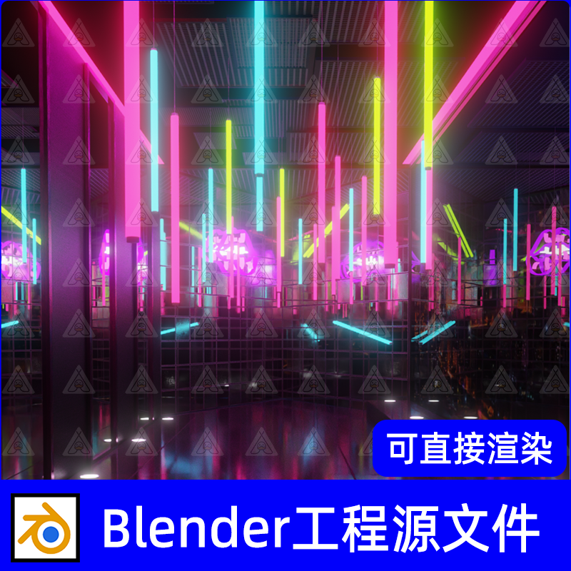 Blender未来科技彩色霓虹灯场景3D模型素材