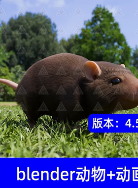 blender影视游戏写实动物灰色老鼠3d模型带有骨骼动画绑定控制器
