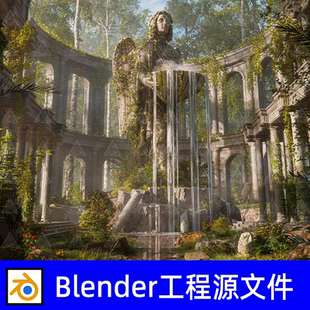 Blender奇幻城堡遗迹神话天使雕像森林藤蔓古罗马遗址工程源文件