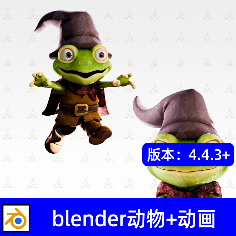 blender风格化卡通动漫青蛙游戏3d模型带有骨骼动画绑定控制器
