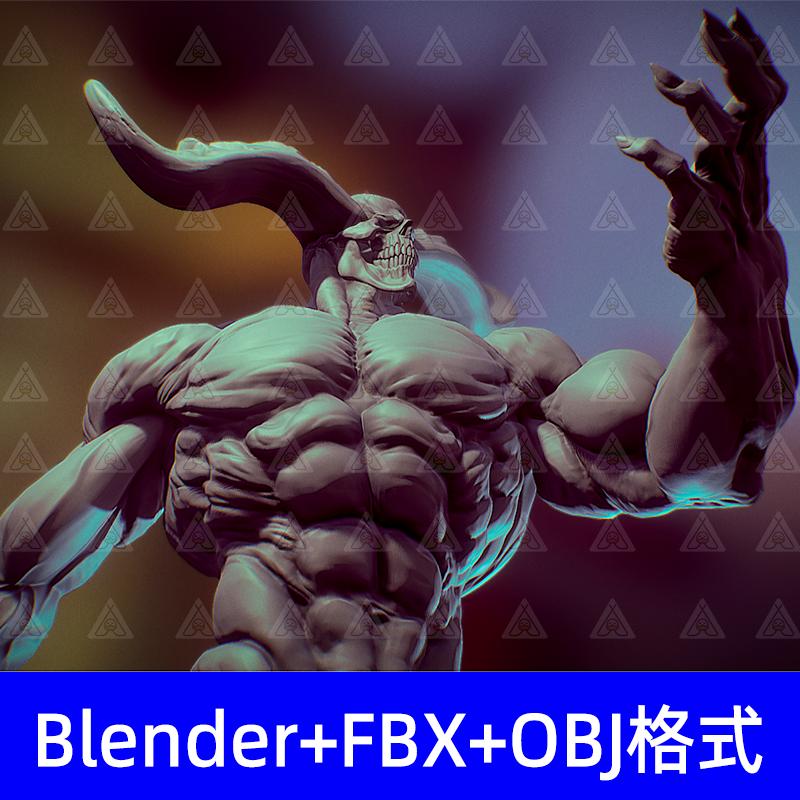 Blender暗黑怪物角魔公爵怪兽牙齿肌肉3D模型fbx建模obj白模