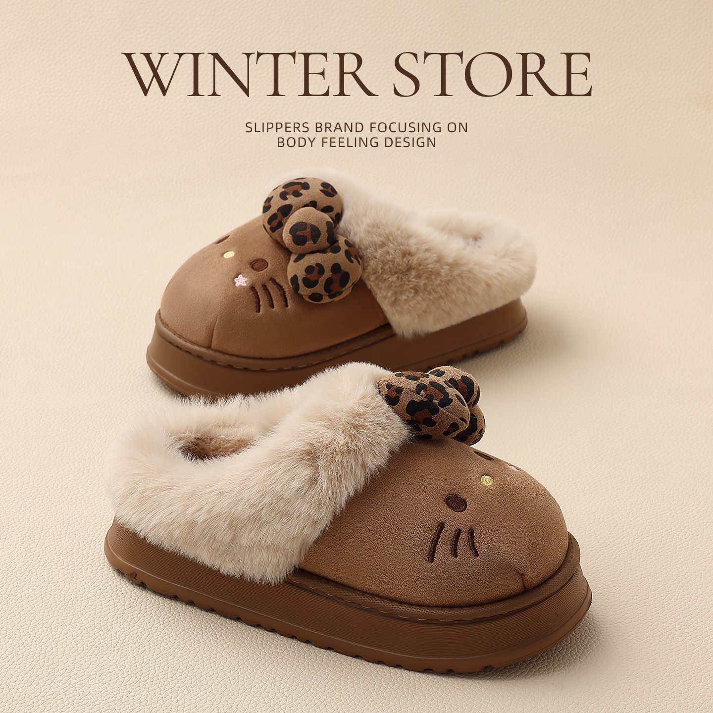 凯蒂猫棉拖鞋女秋冬季毛毛绒保暖