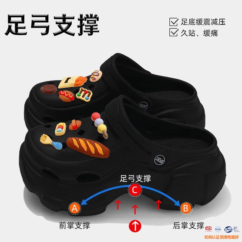 足弓支撑洞洞鞋女款2026新款夏季外穿防滑厚底增高可Diy沙滩凉鞋