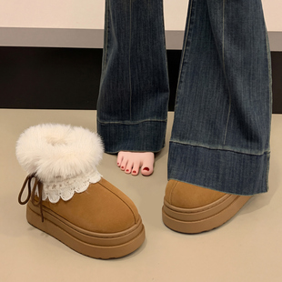 加绒加厚底保暖外穿短靴子毛毛棉鞋 2025新款 冬季 费尔岛雪地靴女款