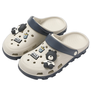 小熊洞洞鞋男款夏季外穿2026新款家居防滑凉拖鞋包头半拖鞋女夏天