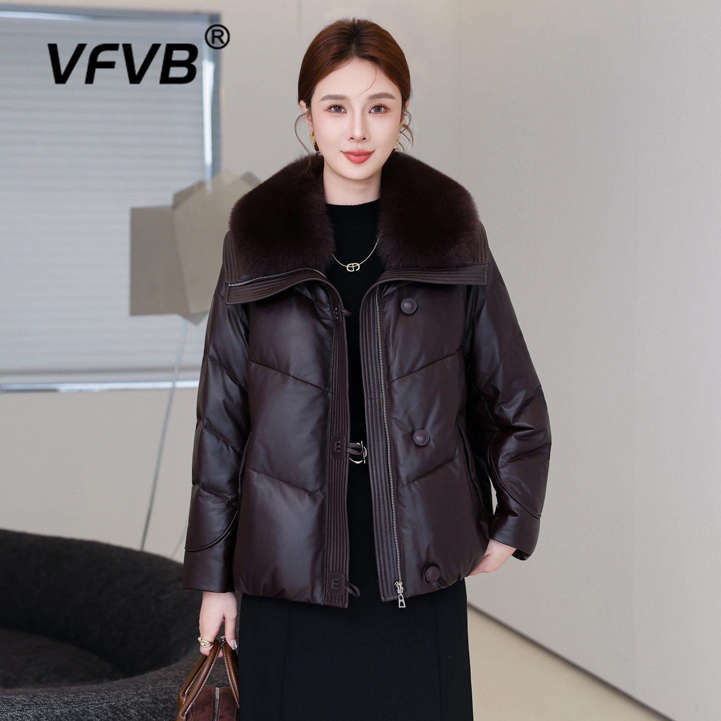 海宁真皮加厚皮衣女2026秋冬新款百搭绵羊皮狐狸毛领皮草短款外套