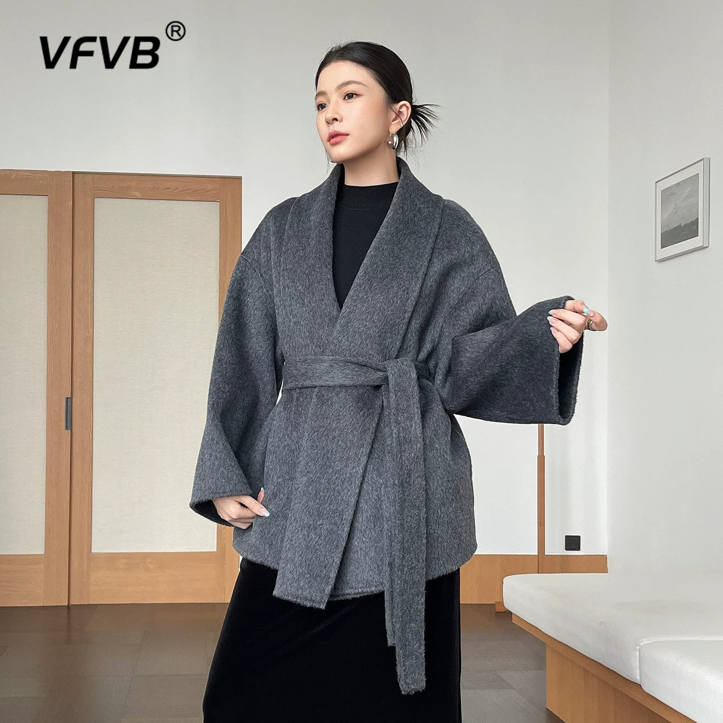 青果领纯羊毛大衣女2026年新款秋冬季气质短款保暖双面绒毛呢外套