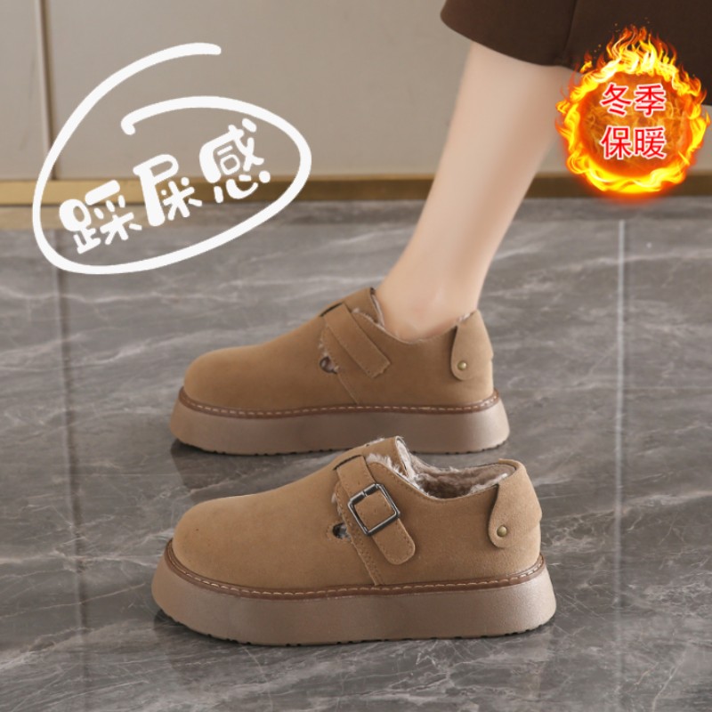 秋冬厚底勃肯鞋女款2025新款一脚蹬休闲小皮鞋加绒博肯鞋1002z