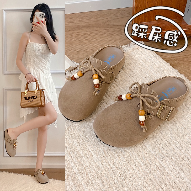 秋冬平底包头拖鞋女外穿2025新款勃肯半拖鞋34码1003z