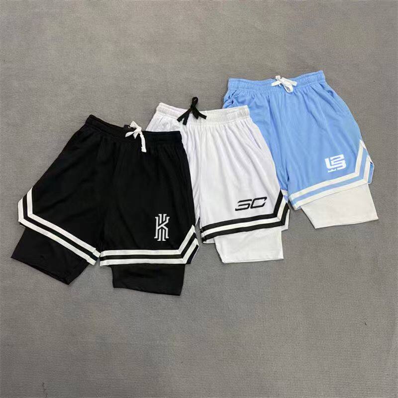 假两件美式短裤篮球裤库里欧文詹姆斯训练裤内衬男健身跑步运动裤
