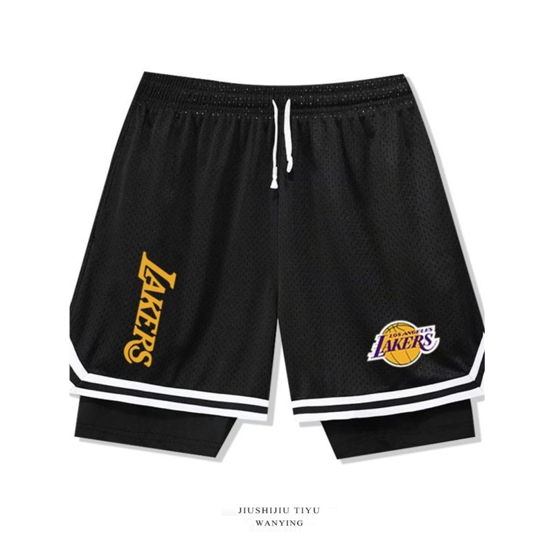 湖人詹姆斯美式篮球运动短裤假两件速干透气夏季健身跑步训练裤夏