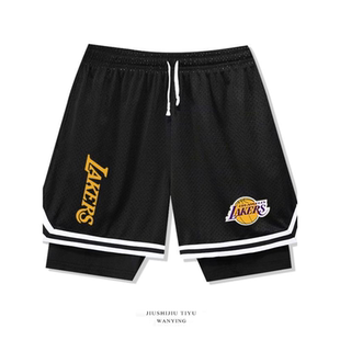 湖人詹姆斯美式篮球运动短裤假两件速干透气夏季健身跑步训练裤夏