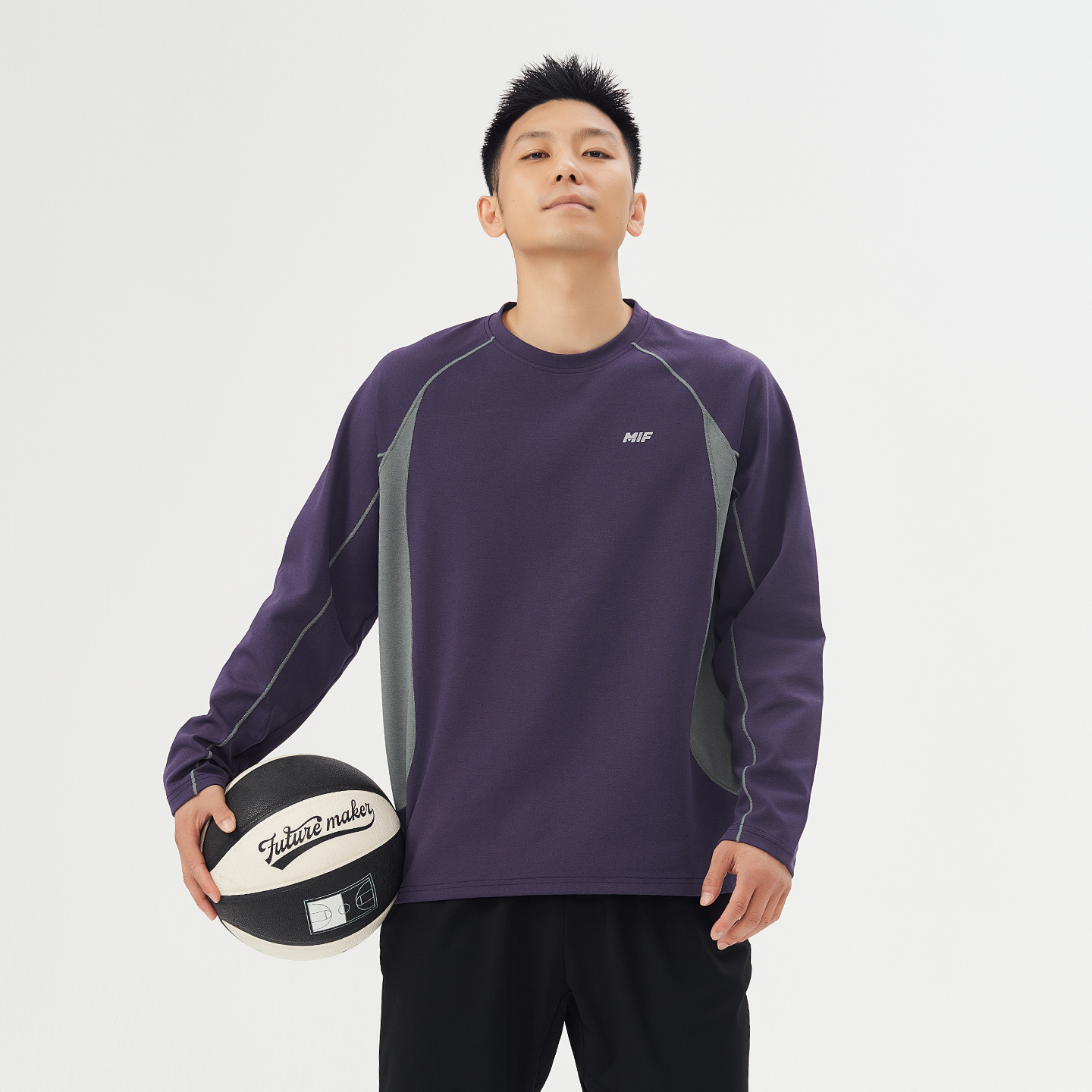 FUTURE MAKER 云感纹抑菌速干拼接撞色分割针织运动休闲长袖T恤