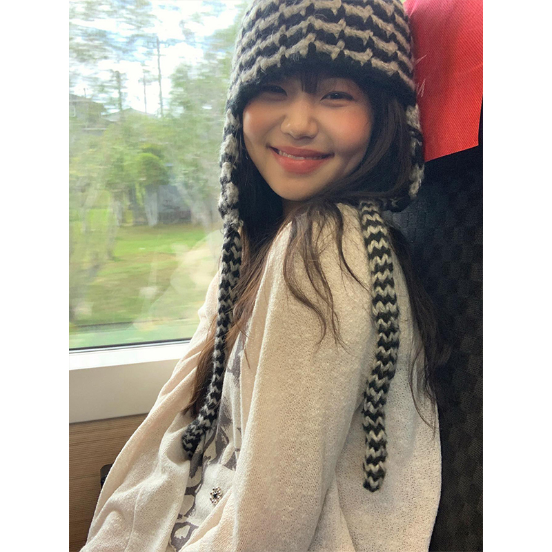 条纹针织帽日系女秋冬