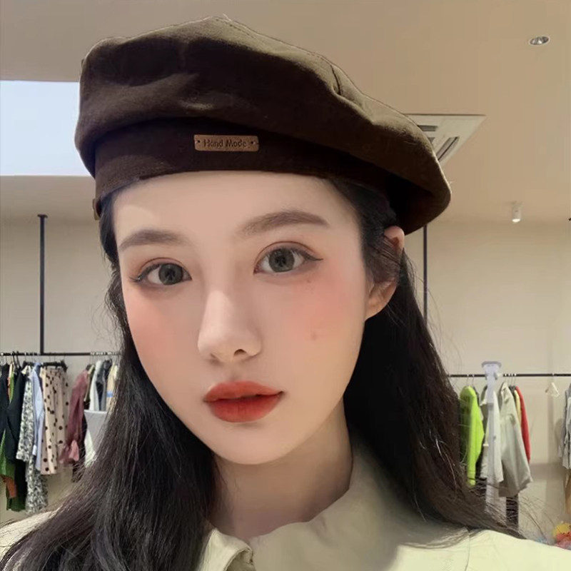 帽子女春夏文艺贝雷帽女圆脸大头围画家帽显脸小咖色蓓蕾帽日系潮