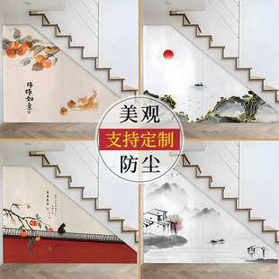 楼梯下遮挡帘侧面斜三角防尘装饰布帘储物杂物间遮丑帘免打孔定制