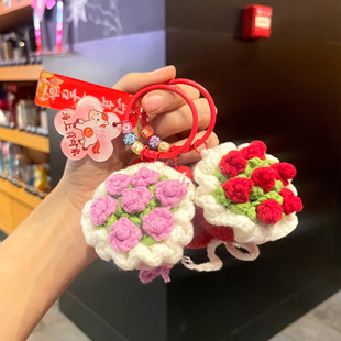 新款手捧花手工钩织钥匙扣精致成品新年礼物送闺蜜包包挂饰小礼品