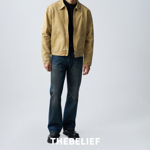 复古深蓝匹马棉微喇牛仔裤男