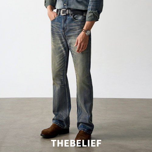 15盎司重磅微喇牛仔裤男