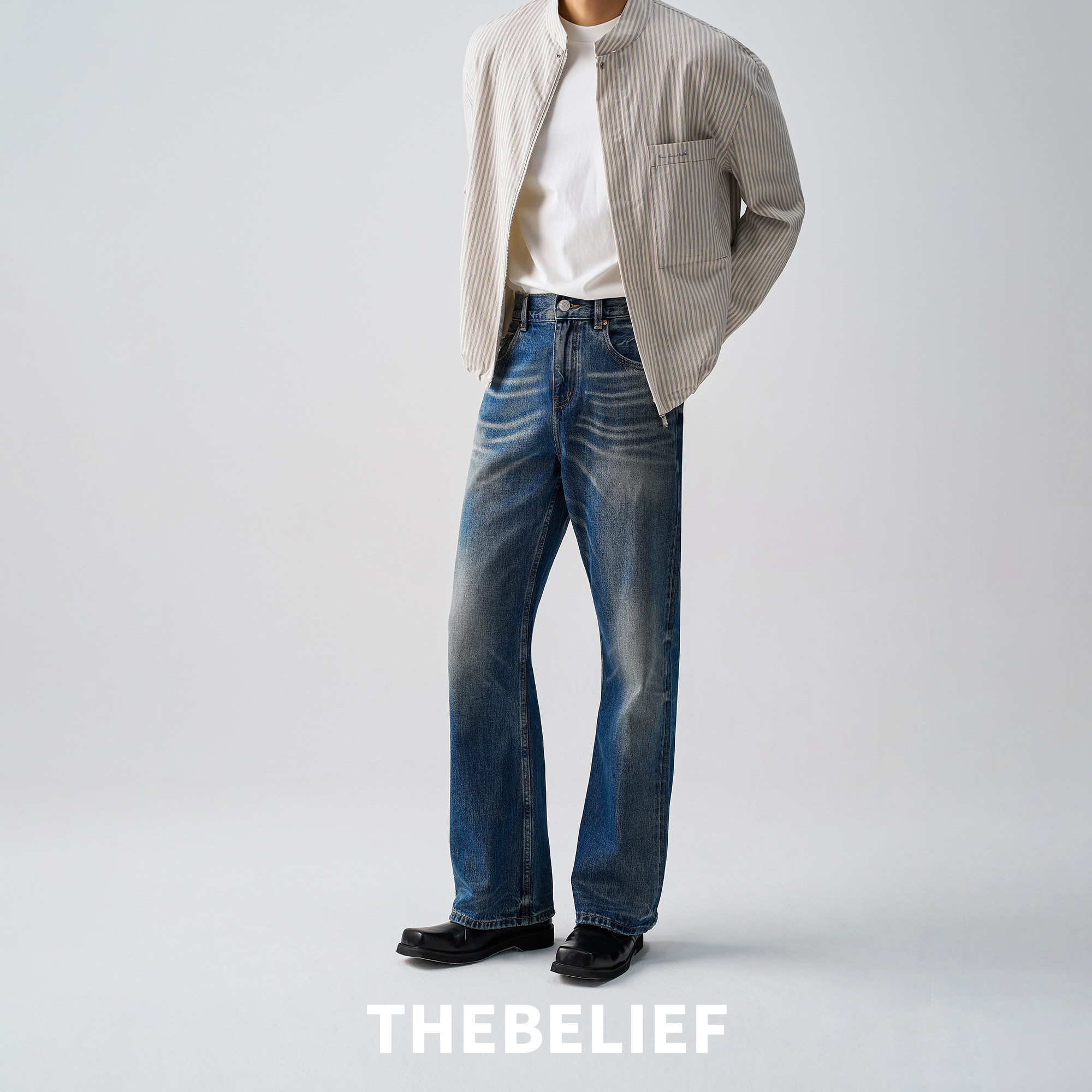 复古赤耳丹宁直筒牛仔裤男