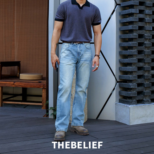 赤耳丹宁微喇直筒牛仔裤男款