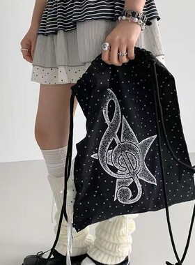 atrandom 音符波点印花休闲束口抽绳双肩包