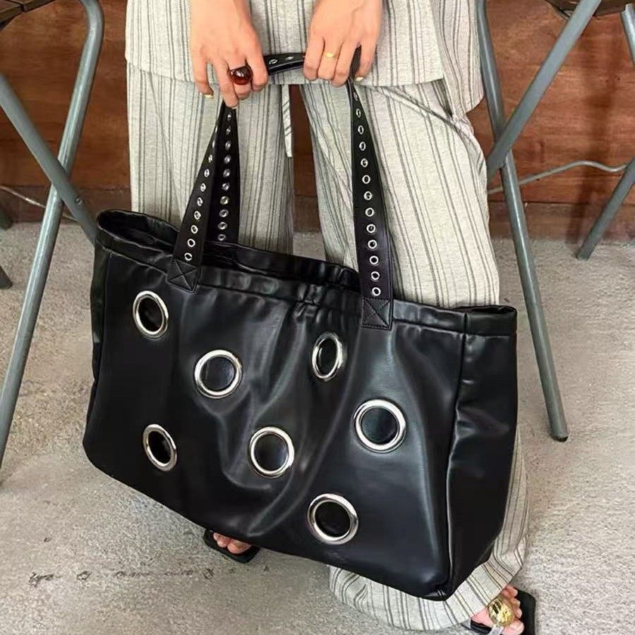 WTAII 暗黑朋克机车复古气质百搭柳钉大容量购物袋腋下手提托特包,箱包皮具/热销女包/男包,托特包,淘宝优惠券,粉丝福利购,淘宝优惠卷
