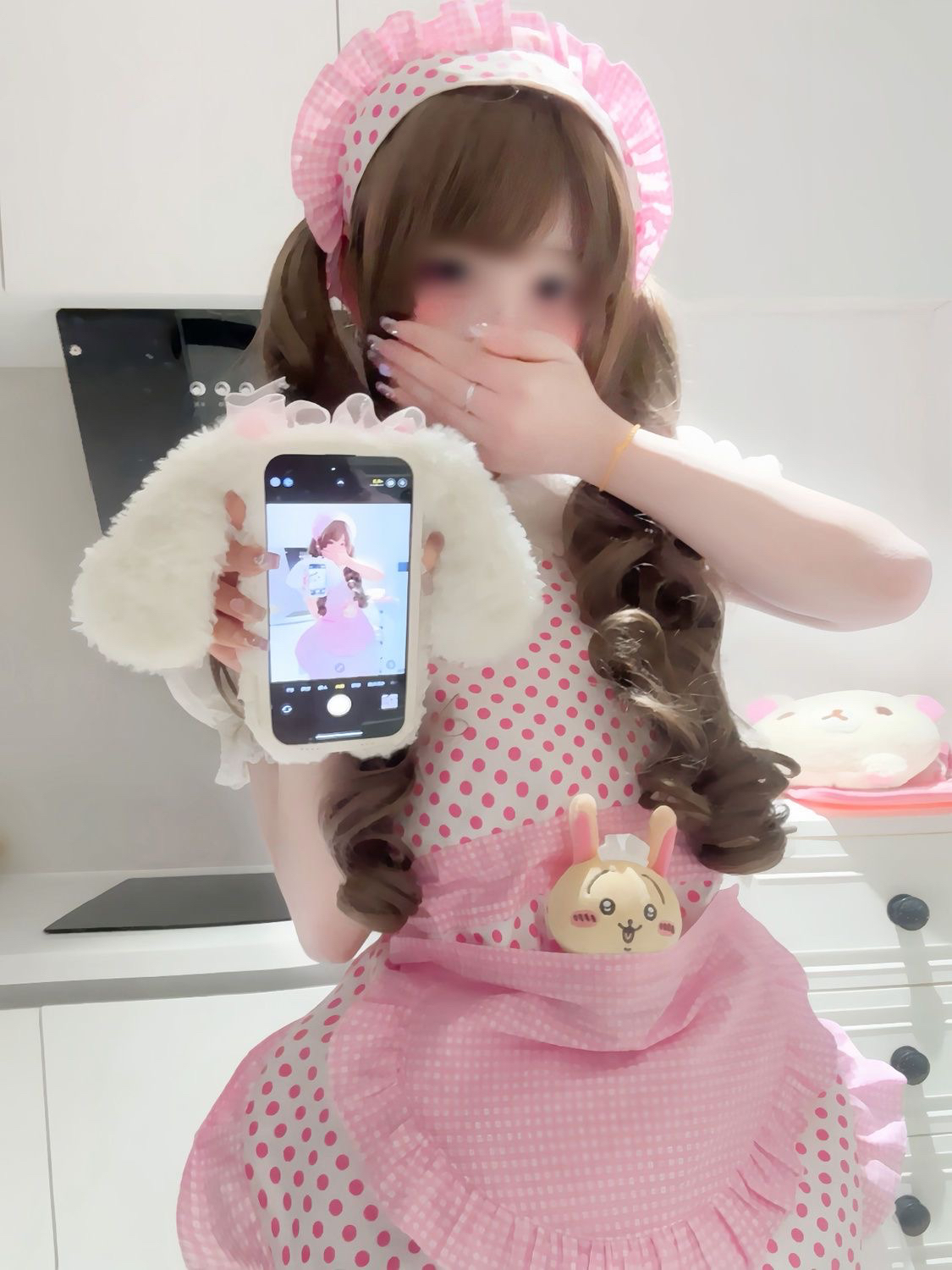 新款甜美小厨娘围裙套装可爱少女防水围裙花边波点绑带家用围裙