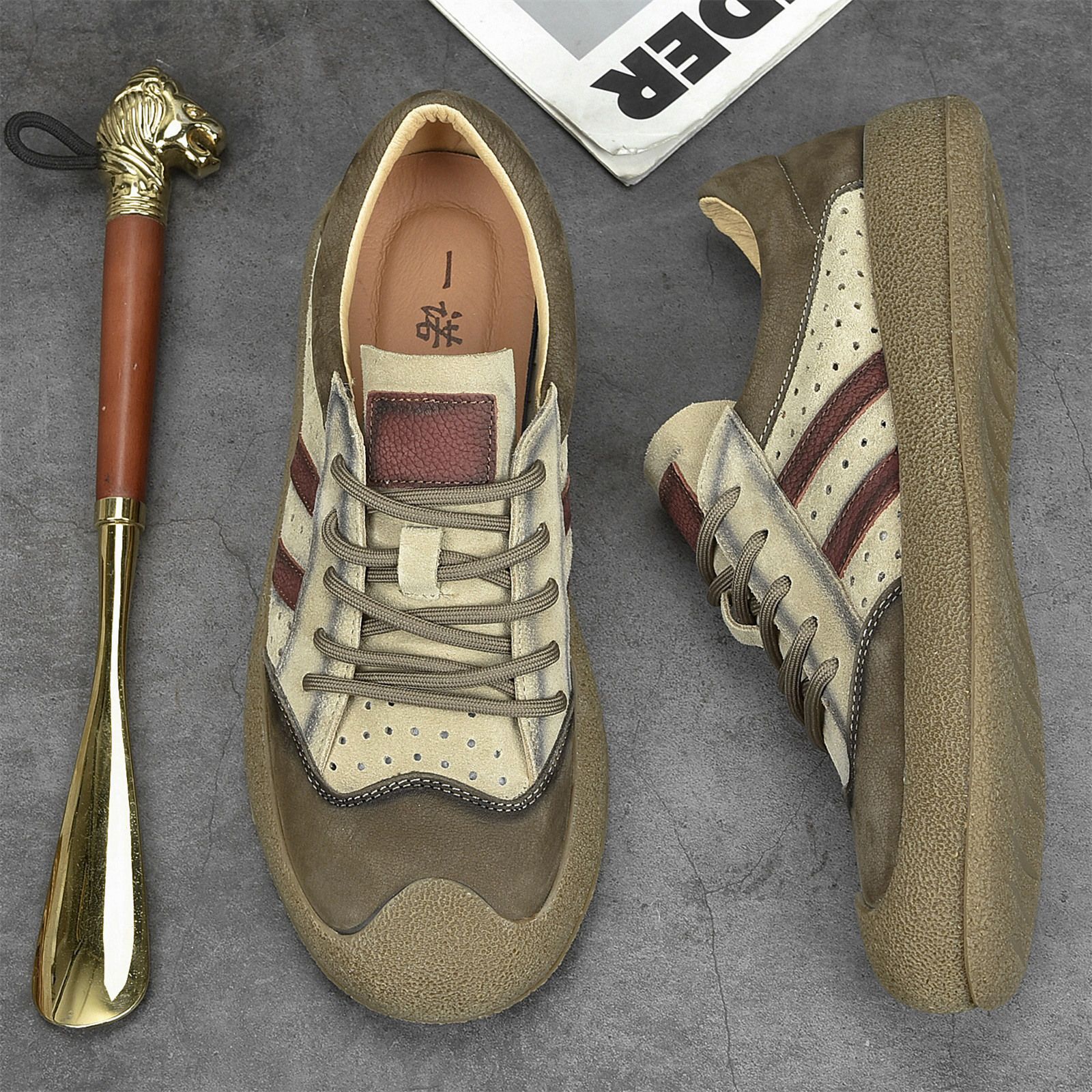 夏季新款头层牛皮镂空透气阿甘鞋