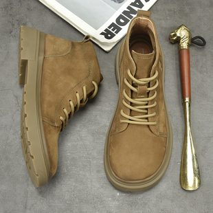 高帮宽头男鞋真皮休闲皮鞋男包头复古中帮马丁靴冬季加绒保暖棉鞋