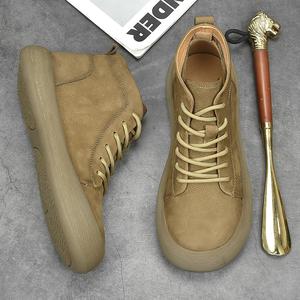 秋季新款宽头男鞋真皮中帮休闲皮鞋男包头复古马丁靴冬季加绒保暖