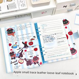 小红书同样可爱的蓝苹果小猫A5Pu皮革活页学生磁性笔记本笔记本
