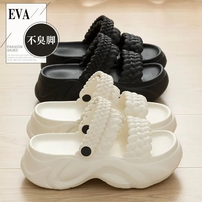 EVA厚底网红时尚麻花厚底透气防滑两穿女士夏季凉拖鞋