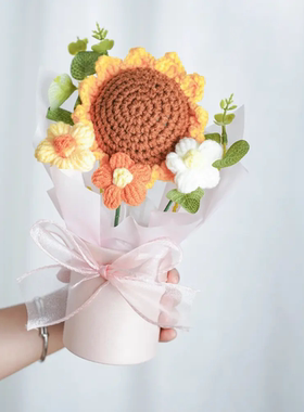 向日葵抱抱桶毛线仿真花成品
