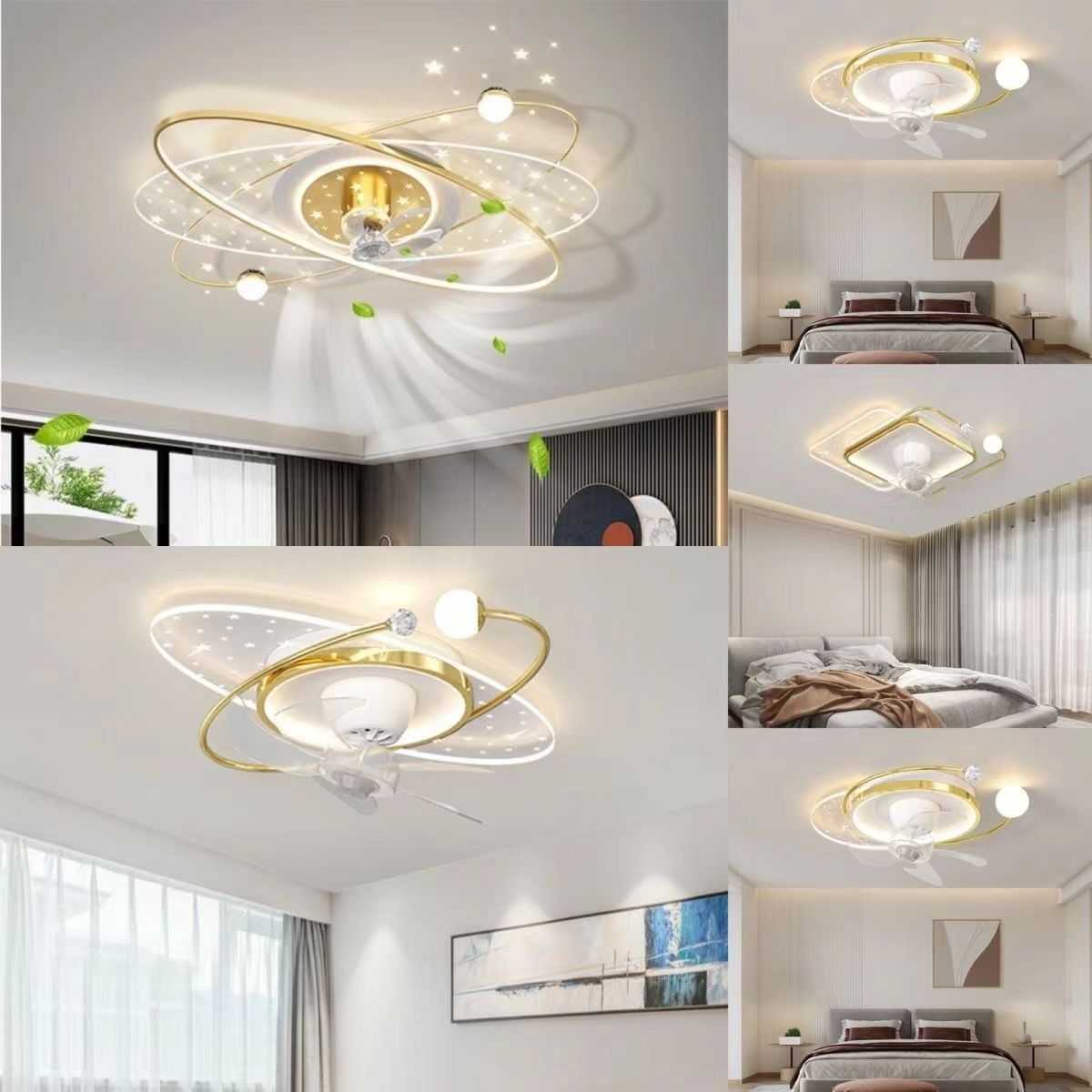 中山灯具LED吸顶风扇灯客厅餐厅360摇头主卧室风扇灯智能灯具组合