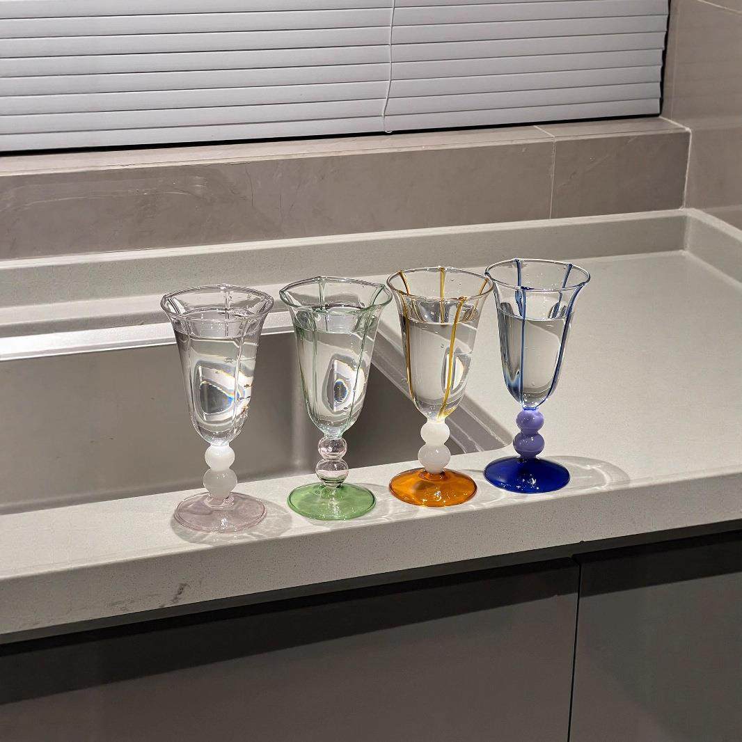 创意复古杯子拉丝条纹玻璃酒杯ins风高脚杯耐热水杯香槟葡萄酒杯,餐饮具,异形/个性酒杯,淘宝优惠券,粉丝福利购,淘宝优惠卷