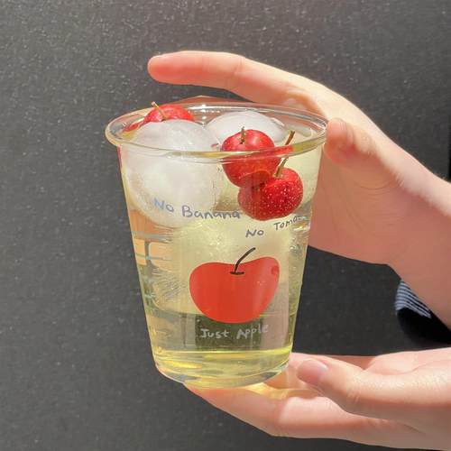2025年新款原创红苹果水杯高硼硅玻璃水杯果汁杯啤酒饮料杯牛奶杯
