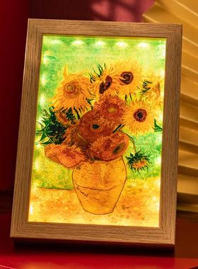 财神爷金沙灯光画创意摆件卧室客厅流沙3D装饰画小夜灯新居礼品