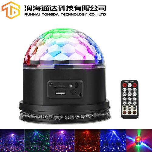 红绿蓝黄紫白六色舞台迪斯科灯七彩声控遥控MP3音乐水晶魔球灯