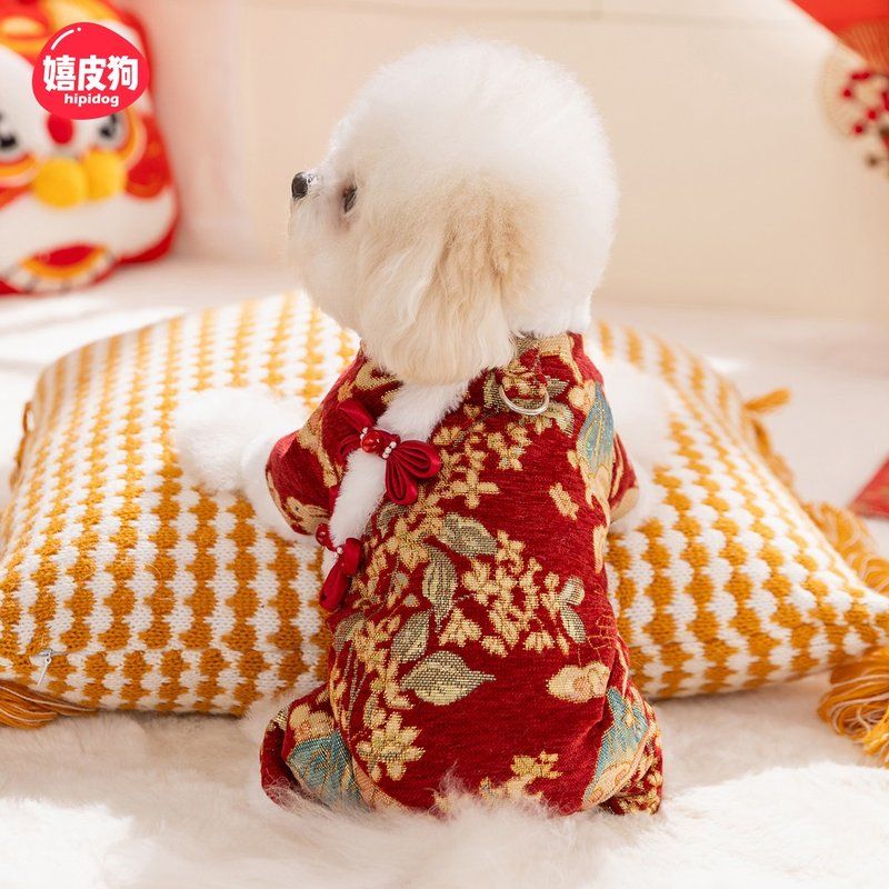 嬉皮狗秋冬季狗狗衣服保暖四脚新年唐装棉衣宠物衣服马年好物6260
