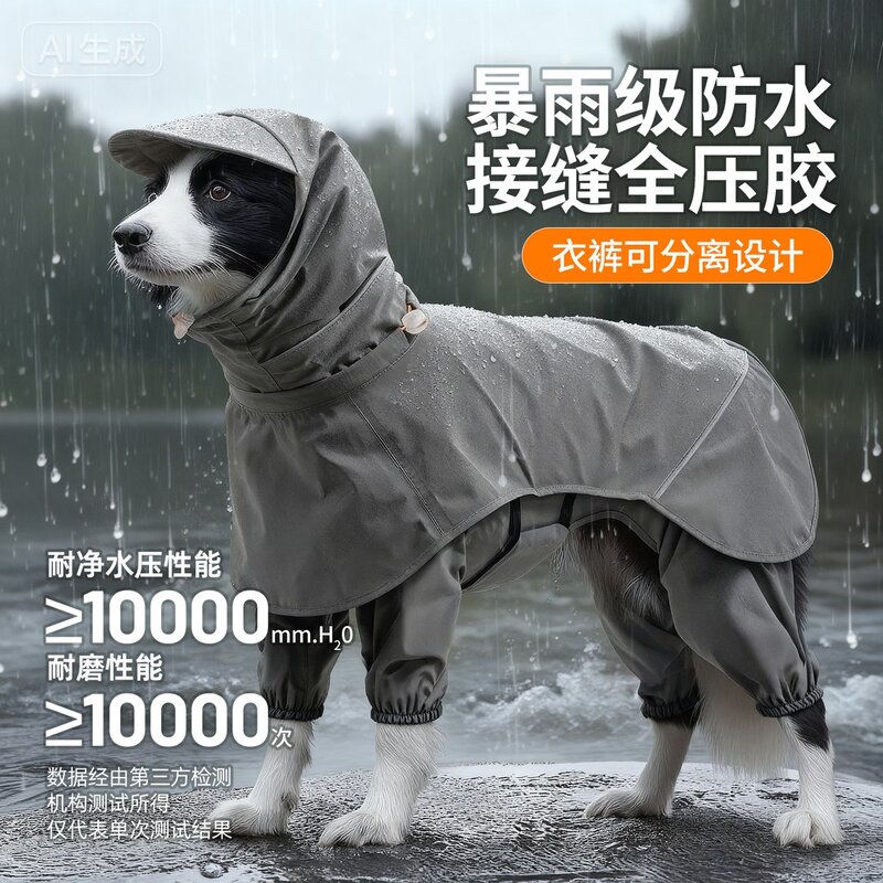 狗狗雨衣全压胶四脚全包强防水中大型犬边牧防脏衣服宠物雨披
