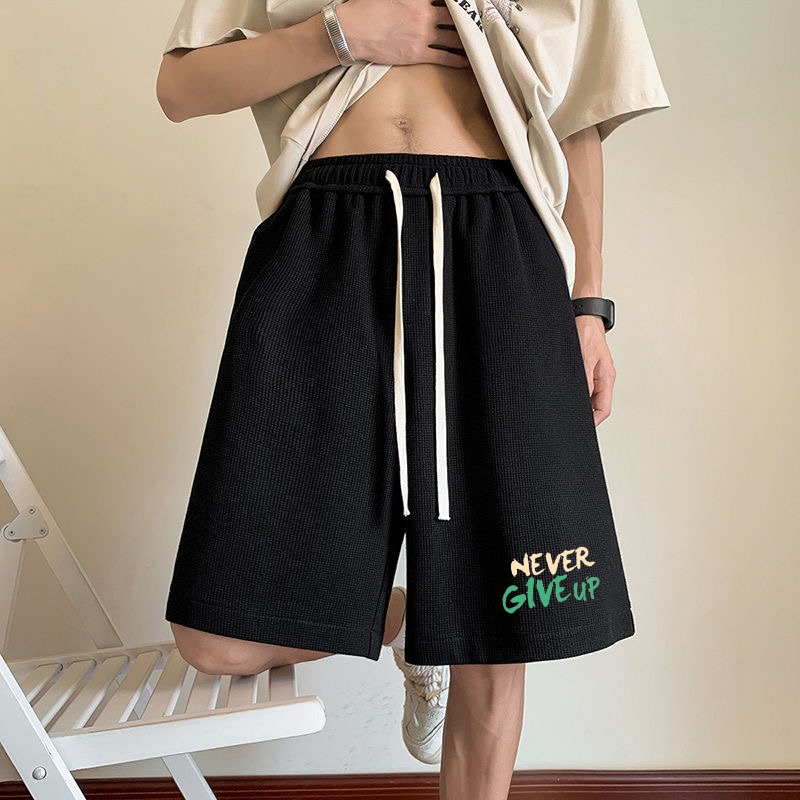 运动短裤男士2025新款宽松透气休闲五分裤子男夏季薄款华夫格中裤