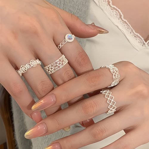 EmoPluto「梦璃月碎」小众双层叠戴戒指开口甜美蕾丝花边设计饰品