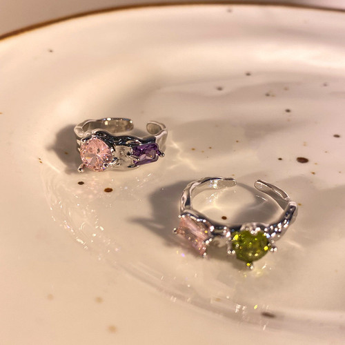 EmoPluto「星落星河」多巴胺彩色锆石戒指女ins小众高级感开口戒