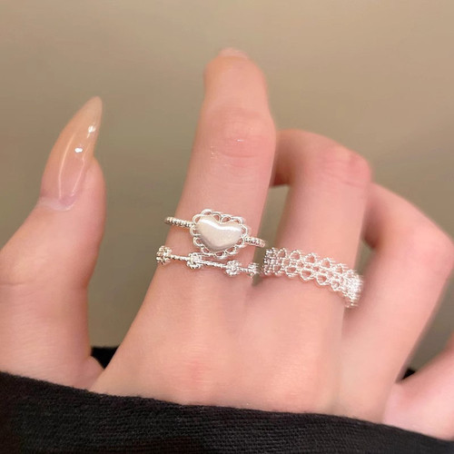 EmoPluto「甜塔派」蕾丝花边甜美蕾丝爱心戒指镂空精致独特开口戒