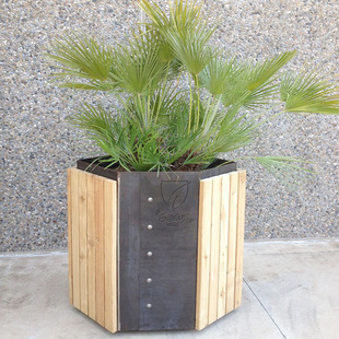 定制商业街道隔断花箱室外带logo防腐木花槽户外商场广场铁艺花箱