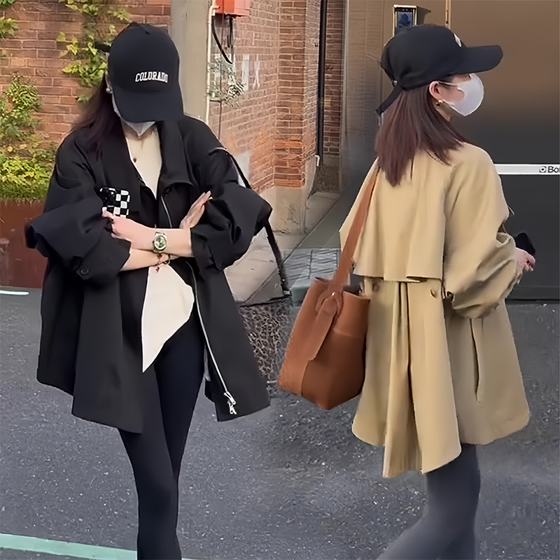 卡其色风衣外套女中长版上衣2025春季新款韩版宽松显瘦小个子大衣