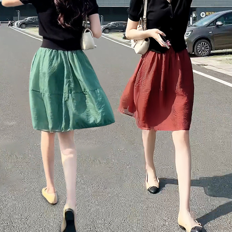 欧根纱半身裙女2026夏季高腰短裙小个子显瘦蓬蓬裙松紧腰a字纱裙
