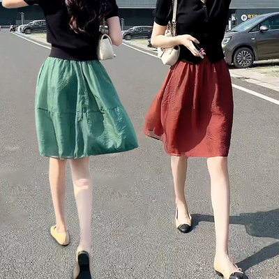 欧根纱半身裙女2026夏季高腰短裙小个子显瘦蓬蓬裙松紧腰a字纱裙