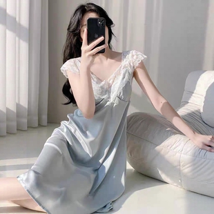法式 蕾丝吊带睡裙纯欲风御姐带胸垫长裙 性感睡衣女春夏季 冰丝薄款